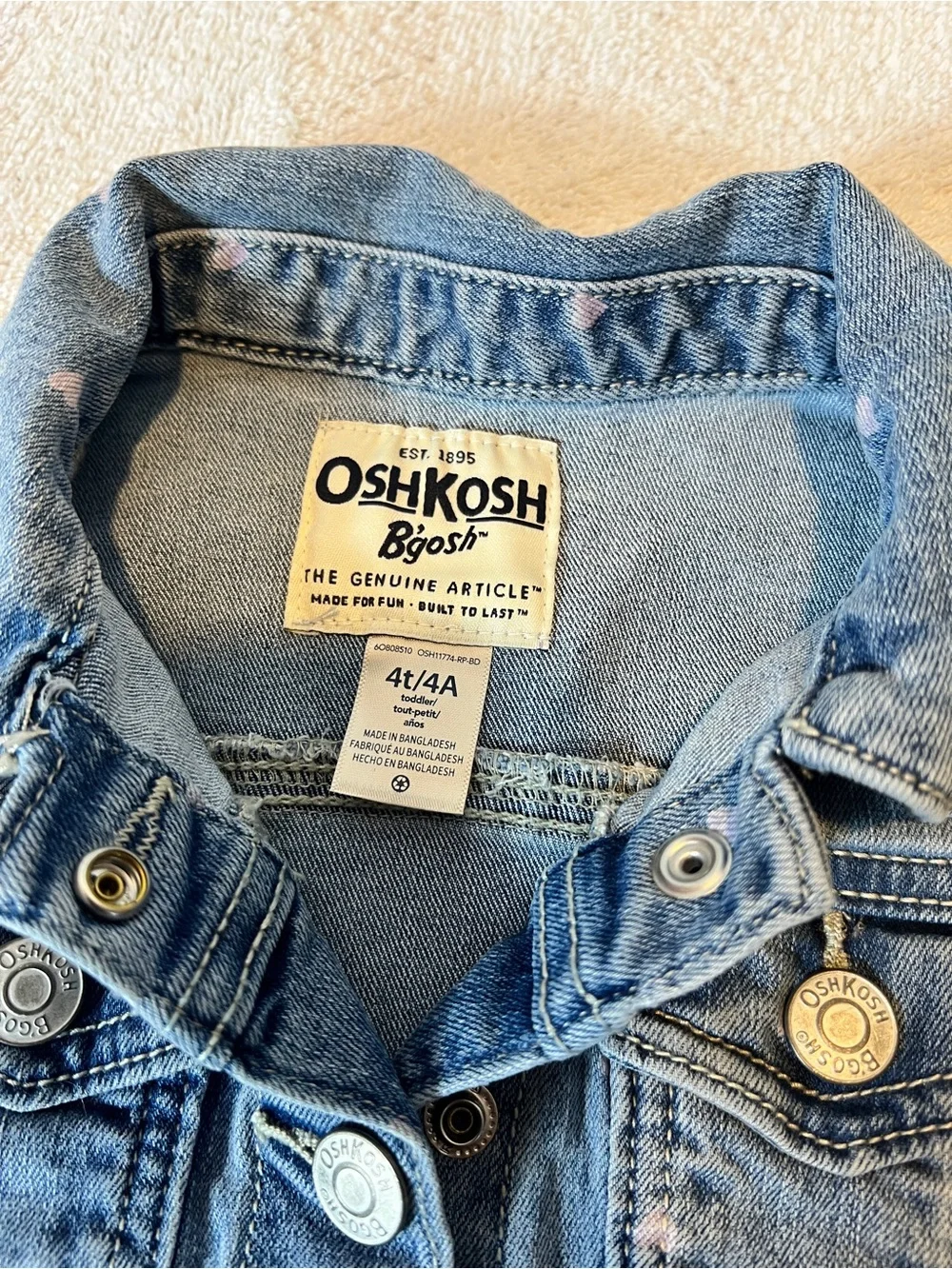 OshKosh B'gosh Light Blue Denim Jacket for Kids Size 4 toddler